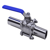 Robinet à bille durable en acier inoxydable 304 à trois colliers DN10-DN100, à levier manuel, joint PTFE, basse pression, température normale, pour eau