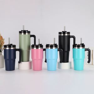<b>Double</b> <b>Wall</b> Vacuum Insulated Stainless Steel Tumbler 20oz Car <b>Cup</b> With Handle Straw for Picnic Driving - Product Image 6