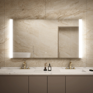 Espejo de baño sin marco de alta calidad forma rectangular con tiras LED de doble borde lijado - Product Image 1