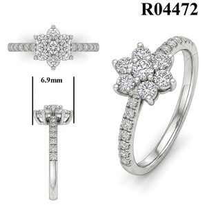 Classic <b>Thin</b> Band Daisy Diamond Cluster <b>Ring</b> 18k White Gold 7 Stone Brilliant Cut IGI Certified Women's Engagement <b>Ring</b> MOQ 1PC - Product Image 6