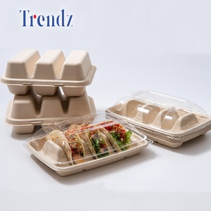 Trendz Biodegradable Sugarcane Lunch Box Bagasse <strong>Taco</strong> Packaging Food Container <strong>Disposable</strong> 3-Compartment <strong>Taco</strong> <strong>Holder</strong> With Lid - Product Image 1