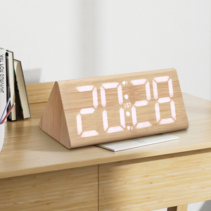 Reloj <span class=keywords><strong>Despertador</strong></span> Digital LED de Madera DST Fashion Triangle con Base de Mesa, Doble USB, Función Snooze, para Dormitorio, Escritorio, Hogar, Directo de Fábrica - Product Image 5