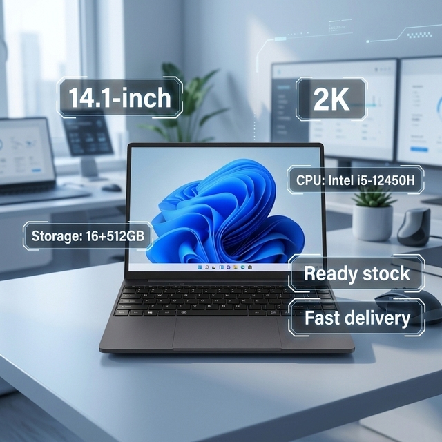 Brand New 14.1" 2K Laptop INTEL I5-12450H Quad Core 512 SSD IPS Display Full HD English Keyboard Windows 11 Home for Students