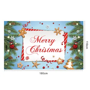 Fabriek Custom Vrolijk Kerst Muur Banner Met Santa Claus Xmas Kousen Kerstmutsen Voor Feest Decoraties Indoor Outdoor