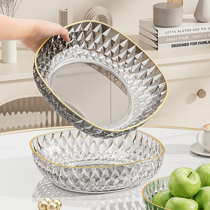 Fruit Platter Round Glass With Gold Rim For Living Room <b>Coffee</b> <b>Table</b> Decor Simple Style - Product Image 2