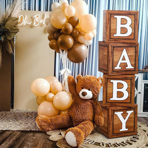 Grain de bois fête d'anniversaire décor premier anniversaire fille garçon Babyshower fête fournitures bébé nom âge ballon boîte - Product Image 3