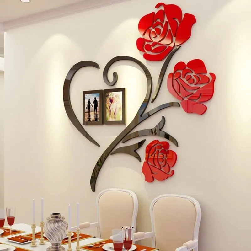 DIY Wall Poster Picture Frame Home Bedroom Wall Stick Multi-Pieces Rose Flower Pattern 3D Acrylic Decoration Wall Sticker