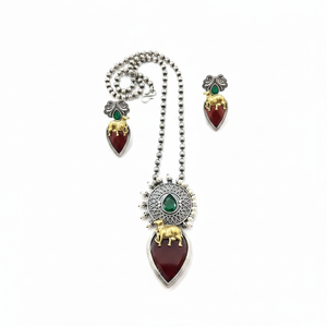 Pota Stone Two Tone <b>Long</b> Necklace Set for Women Traditional Indian Ethnic Jewelry for Weddings Parties and Festivals - Product Image 2