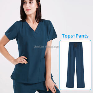 Ensemble de gommage d'allaitement à volants pour femmes Anti-rides uniforme à séchage rapide avec haut respirant à manches courtes et pantalon de survêtement élastique - Product Image 3