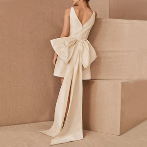 Robe De soirée <span class=keywords><strong>Chic</strong></span> sans manches pour femmes, tenue De soirée Vintage, col en V, avec gros nœud - Product Image 3