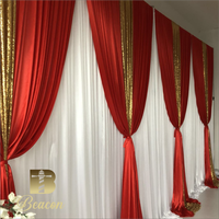 Rideaux croisés modernes à double couche pour toile de fond murale de mariage Rideau de scène avec cadre de support pour décorations de fête rose