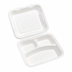 Caja tipo concha de tres compartimentos de 9x9 para soluciones de envasado de alimentos ecológicas, perfecta para recipientes de comida para llevar. - Product Image 3