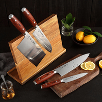 HEZHEN Lot de 5 couteaux de chef de cuisine allemands de haute qualité en acier inoxydable 1.4116 manche en bois Pakka avec porte-couteau magnétique