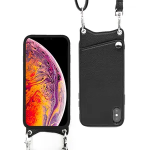 TENCHEN Premium genuine leather phone case crossbody wallet bag for iphone 6 7 8 plus 11 12 13 14 pro max bandolier phone case
