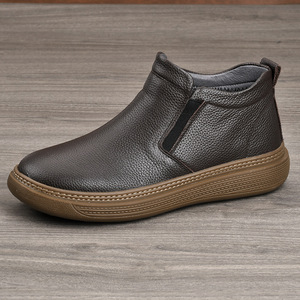 Chaussures décontractées pour hommes en cuir de vache véritable, à enfiler, bout rond, semelle extérieure en caoutchouc souple, antidérapantes, style marche - Product Image 1