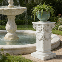 Socle de jardin en résine sculptée en forme de couronne - Finition effet marbre, base élégante pour jardinières et décoration extérieure (style colonne grecque)