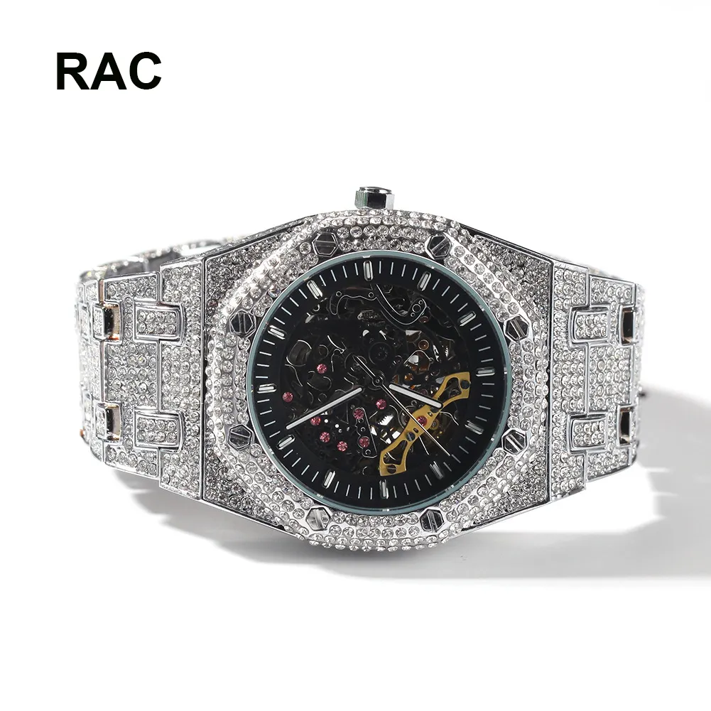 2023 High Quality Black silver Gold Mechanical Watches Men's Fashion Rhinestones Luxury Designer brand Watches
