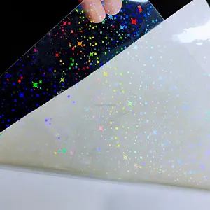 Self Adhesive Stars Cold Laminating Sheets Transparent Holographic Vinyl Overlay Sheets A4 Stickers Photo Protective Film