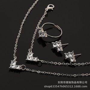 Geometric Jewelry <b>Set</b> 925 <b>Silver</b> Rhodium Plated Black Princess Cut Stones Minimalist Women's Everyday Wear <b>Necklace</b> Earrings - Product Image 5