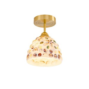 Lámpara colgante LED redonda E27 de estilo francés con conchas marinas coloridas para entrada de casa, pasillo, luz de techo de una sola cabeza - Product Image 4
