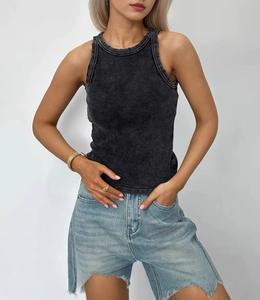 T-shirt sans manches pour femme, col rond, décontracté, style vintage, coupe slim, 100% coton tricoté 240G, écologique et respirant - Product Image 4