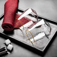 Lot de verres à vin modernes martelés en forme de diamant avec bordure dorée en cristal, réutilisables, pour la vente en gros