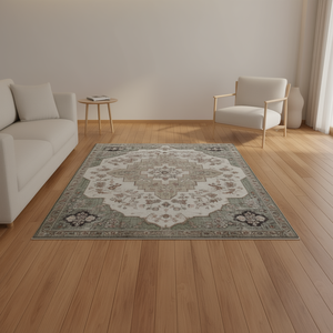 Alfombra Vintage Marrón Verde 4x6 Rectangular con Patrón de Medallón Antideslizante para Sala de Estar, Dormitorio, Comedor, Lavable a Máquina, Poliéster - Product Image 2