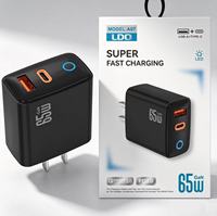 Cargador Rápido USB Tipo C PD de 65W con 2 Puertos, Enchufe EU/US, Cargador de Pared USB-C para Teléfono Móvil