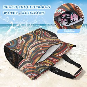 Sac fourre-tout traditionnel aborigène bohème 2 en 1 en polyester avec fermeture éclair, sac fourre-tout d'été pour l'extérieur, sac fourre-tout de plage personnalisé avec pochette - Product Image 5