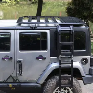 Porte-bagages de toit en aluminium avec échelle extensible côté gauche pour Jeep Wrangler JK JL 2 portes 4 portes