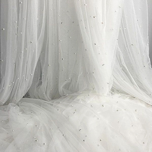 Tulle en maille orné de perles lumineuses, tissu transparent élégant pour voiles de mariée, robes de mariée, décoration de fête, vêtements - Product Image 3