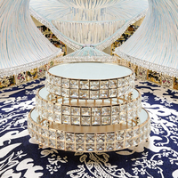 Support à gâteau de mariage doré et argenté, 3 pièces/ensemble, miroir en cristal, métal rond, écologique, lavage à la main uniquement, décoration de mariage