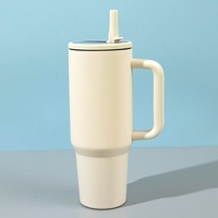 Gobelet isotherme en acier inoxydable à double paroi de 40 oz, personnalisable avec logo, avec bouchon anti-fuite, paille rabattable et poignée, pour les voyages en extérieur