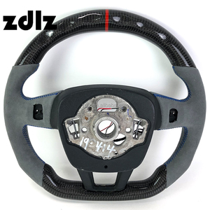 Volant personnalisé en cuir suédé gris avec LED et fibre de carbone pour <span class=keywords><strong>Audi</strong></span> A6 A3 A4 A5 A7 C7 C8 Q5 Q7 Q3 RS3 RS4 RS8 2021 <span class=keywords><strong>2022</strong></span> - Product Image 6