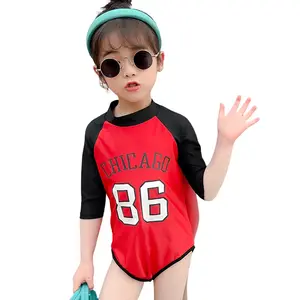 Wholesale 5-8 Years Polyester Spandex Cute Training Long Sleeve 1 Piece Swimwear For Kid Girls