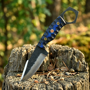Couteau de survie et de camping haut de gamme, forgé à la main, en acier Damas et bois de rose, pointe tombante, ultra-affûté, avec trou pour le pouce, personnalisable OEM - Product Image 5