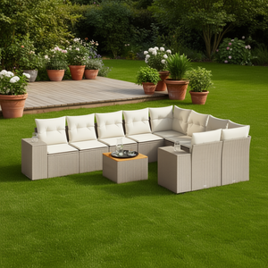 Conjunto de Sofás de Jardín de Ratán Beige para 6 Personas, Muebles de Exterior Resistentes a la Intemperie, Diseño Contemporáneo - Product Image 2