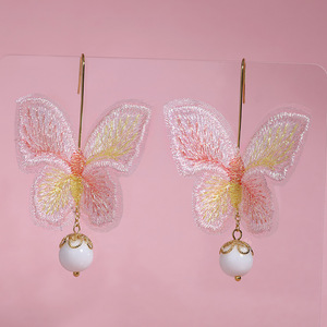 Orecchini a Farfalla con Ricamo Sfumato, Stile Hanfu, Costume Antico, Vintage, Eleganti, Lunghi con Perle, Vendita all'Ingrosso per Donne - Product Image 6