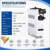 Nouvelle machine à glace molle commerciale 12L/H, mini sorbetière avec pompe à air, fonction de pré-refroidissement, en acier inoxydable 304 pour comptoir