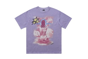 T-shirt vintage surdimensionné pour <span class=keywords><strong>homme</strong></span>, effet délavé |   T-shirt streetwear avec motif d'étoile tatouée personnalisé, coton lourd de haute qualité - Product Image 2
