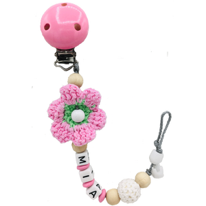 Catena per ciuccio con nome Fiore all'uncinetto rosa (Ragazza) - Product Image 2