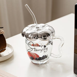 Nouvelle tasse à eau au design élégant pour couple, en verre, avec paille, pour bureau, café et petit-déjeuner - Product Image 3