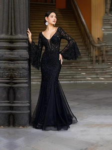 2025 nouveauté lumière luxe longue robe dentelle pour Banquet rétro champ d'air soirée robe en queue de poisson pour quatre saisons Nobial Palace - Product Image 5