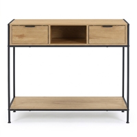 Mesa Consola Moderna con Estructura Metálica KD, Aparador de Entrada con 2 Cajones y Compartimento Abierto, Mueble Industrial para el Hogar