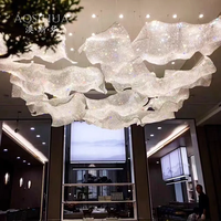 Grand Lustre Moderne en Cristal, Lampe Suspendue Personnalisée pour Hôtels et Projets d'Ingénierie, Éclairage Floral en Maille Tressée à la Main pour Maison/Villa