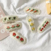 Barrettes latérales en tissu avec broderie de fruits pastorale et garniture en dentelle, style doux et féminin pour enfants, accessoire capillaire quotidien