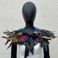 Châle en plumes multicolores avec ruban noir pour carnaval, Halloween, cosplay, fête masquée, événement, tenue assortie