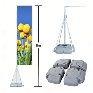 Système de drapeau extérieur professionnel de 5 m de haut <span class=keywords><strong>avec</strong></span> support trépied stable et matériel de suspension de drapeau - Product Image 1