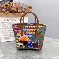 Tas Tote Anyaman Jerami Logo Kustom dengan Pegangan Bambu, Tas Belanja Pantai, Tas Tangan Resor Musim Panas, OEM ODM