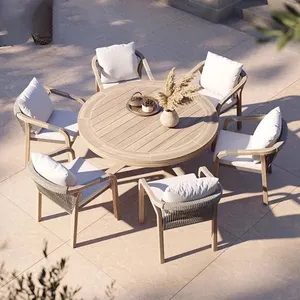 新しい高級チーク籐ガーデンパティオテーブルと椅子セットカスタマイズ屋外用家具ダイニングウッドセット現代的な60*63*73cm